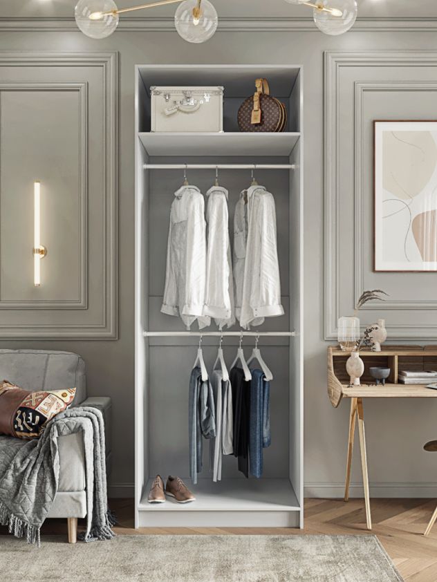 90х240х55 см Шкаф Двухдверный цвет Белый полок1